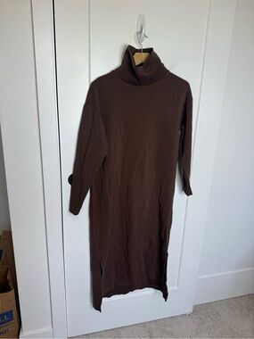 Twothirds Brown Organic Cotton Turtleneck Sweatshirt Midi Dress Size Small